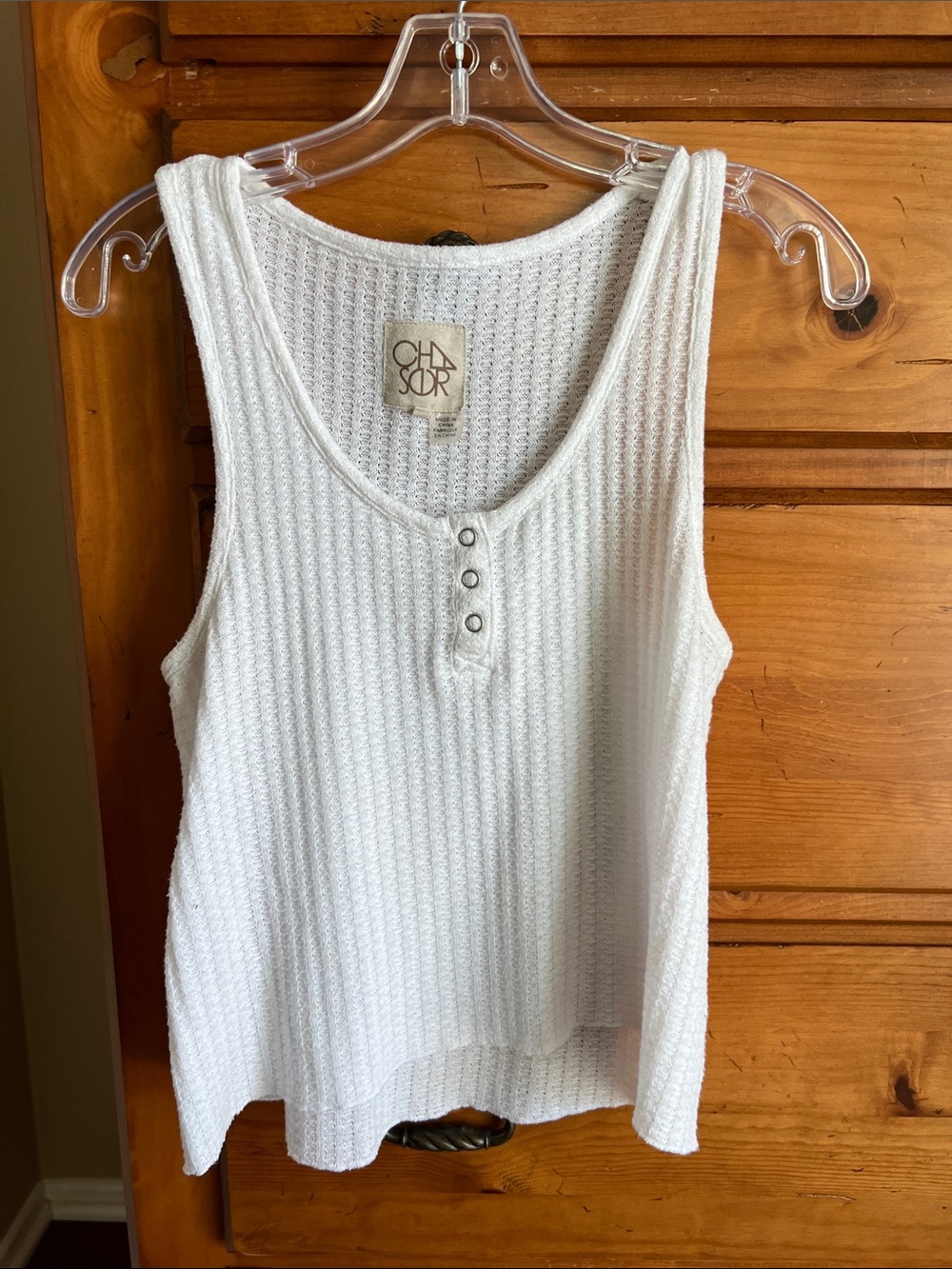 Chaser White Waffle Knit Henley Tank
